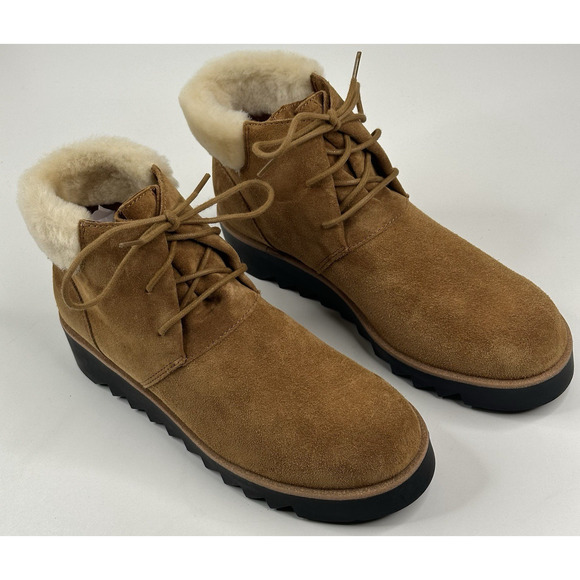 Eileen Fisher Kenille Sport Suede Boot Syrup Brown Womens 8.5 Shearling New $255 - Picture 1 of 10